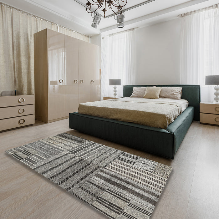 Contemporary Gray Modern Rug in a Bedroom, con400
