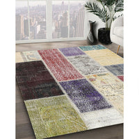 Contemporary Desert Sand Beige Patchwork Rug, con404