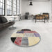 Round Contemporary Desert Sand Beige Patchwork Rug in a Office, con404