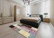 Contemporary Desert Sand Beige Patchwork Rug in a Bedroom, con404