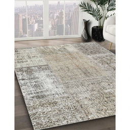 Contemporary Khaki Green Patchwork Rug in Family Room, con405