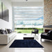 Square Contemporary Blue Modern Rug in a Living Room, con413