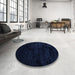 Round Contemporary Blue Modern Rug in a Office, con413