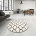 Round Contemporary Champagne Beige Trellis Rug in a Office, con419