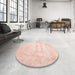 Round Contemporary Deep Peach Orange Modern Rug in a Office, con423