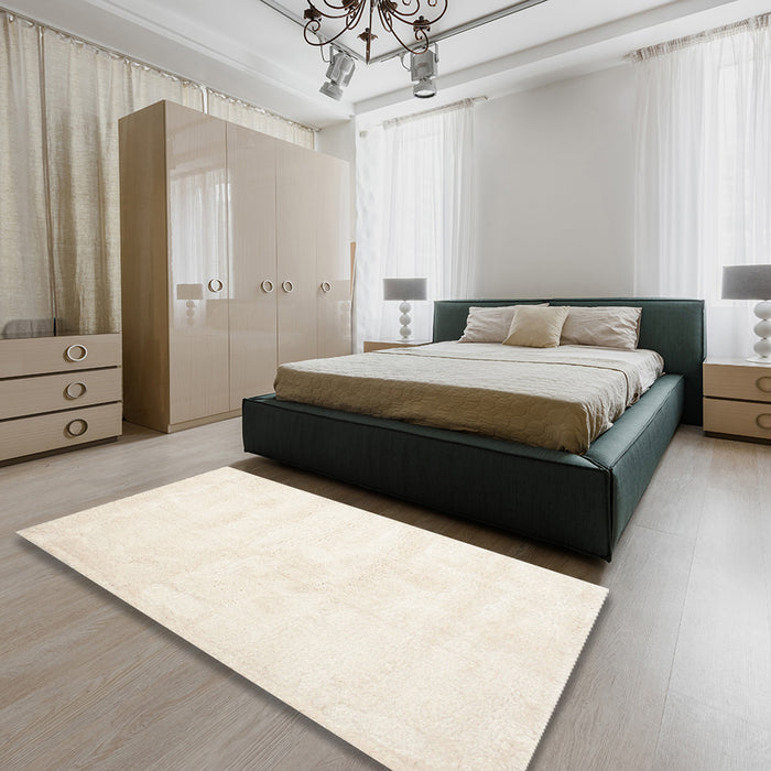 Machine Washable Contemporary Blanched Almond Beige Rug in a Bedroom, wshcon424