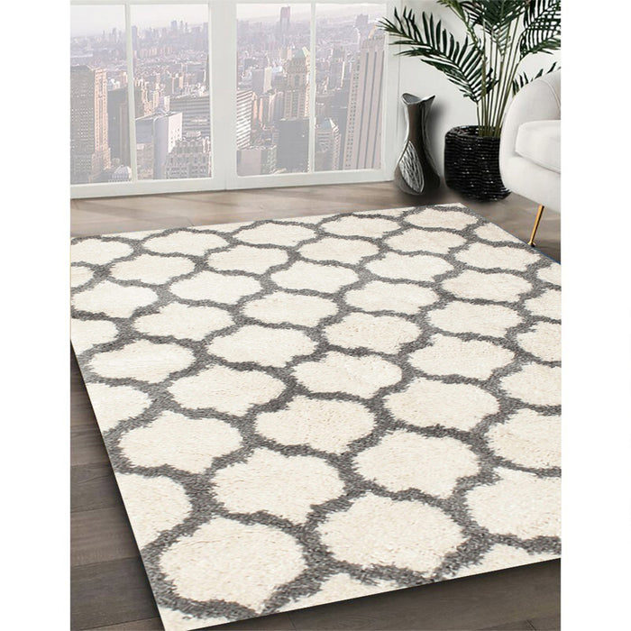 Contemporary Champagne Beige Trellis Rug in Family Room, con430