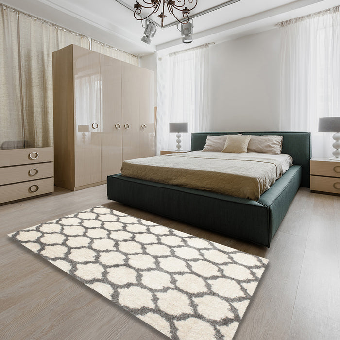 Machine Washable Contemporary Champagne Beige Rug in a Bedroom, wshcon430