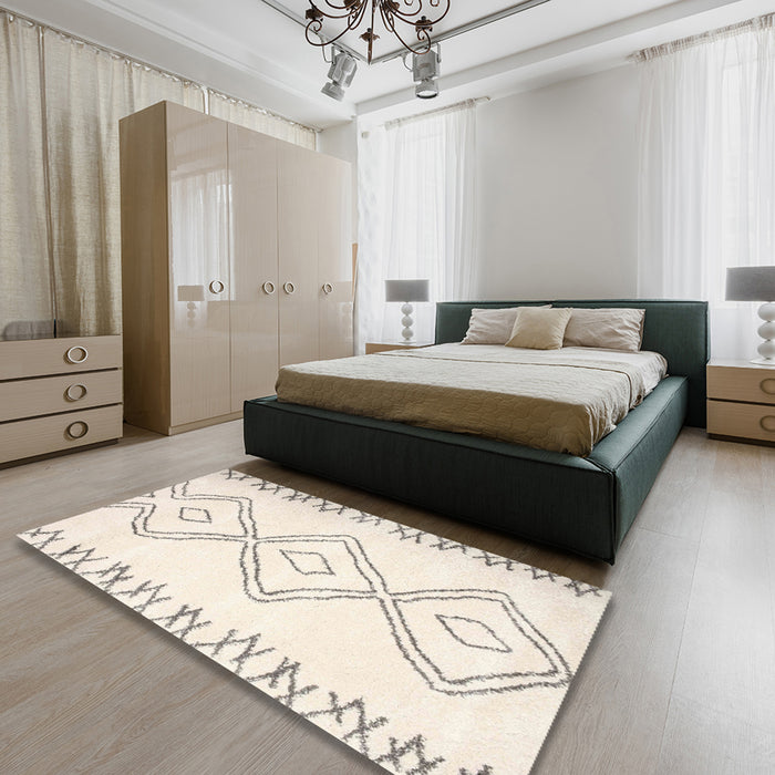 Machine Washable Contemporary Blanched Almond Beige Rug in a Bedroom, wshcon431
