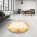 Round Contemporary Yellow Modern Rug in a Office, con432