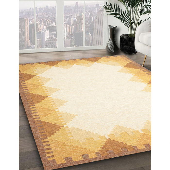 Contemporary Yellow Modern Rug in Family Room, con432