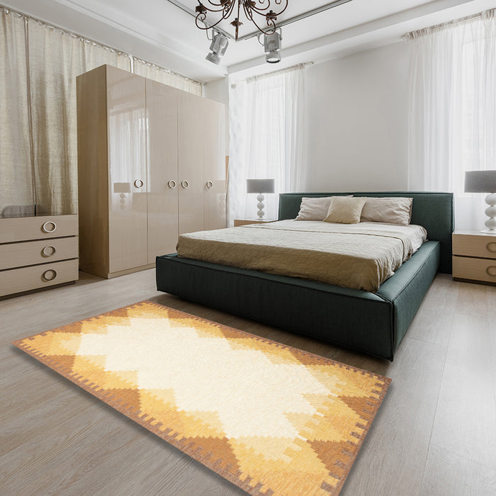Contemporary Yellow Modern Rug in a Bedroom, con432