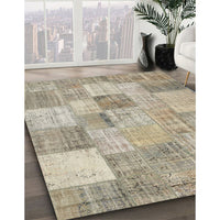 Contemporary Khaki Green Patchwork Rug, con434