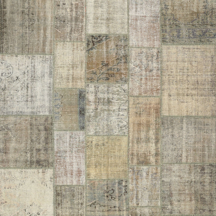 Contemporary Khaki Green Patchwork Rug, con434
