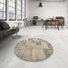 Round Machine Washable Contemporary Khaki Green Rug in a Office, wshcon434