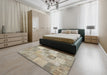 Contemporary Khaki Green Patchwork Rug in a Bedroom, con434