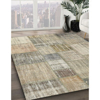 Contemporary Khaki Green Patchwork Rug, con435