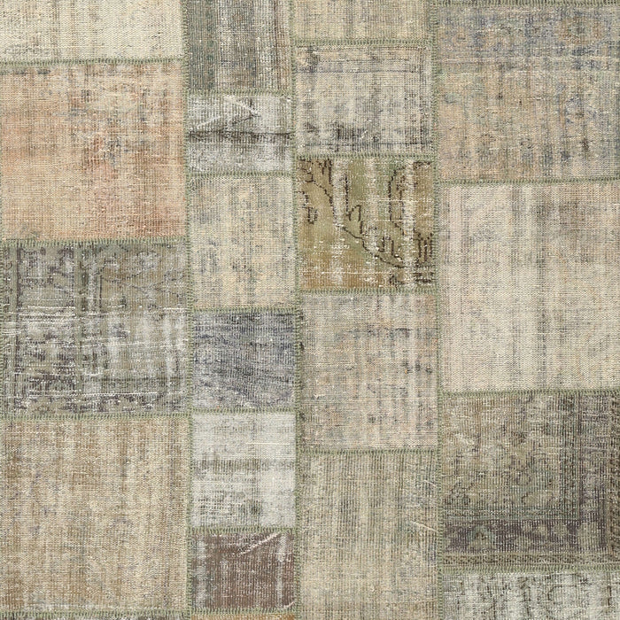 Contemporary Khaki Green Patchwork Rug, con435