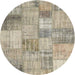 Sideview of Contemporary Khaki Green Patchwork Rug, con435