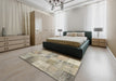 Contemporary Khaki Green Patchwork Rug in a Bedroom, con435