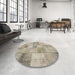 Round Contemporary Khaki Green Patchwork Rug in a Office, con435