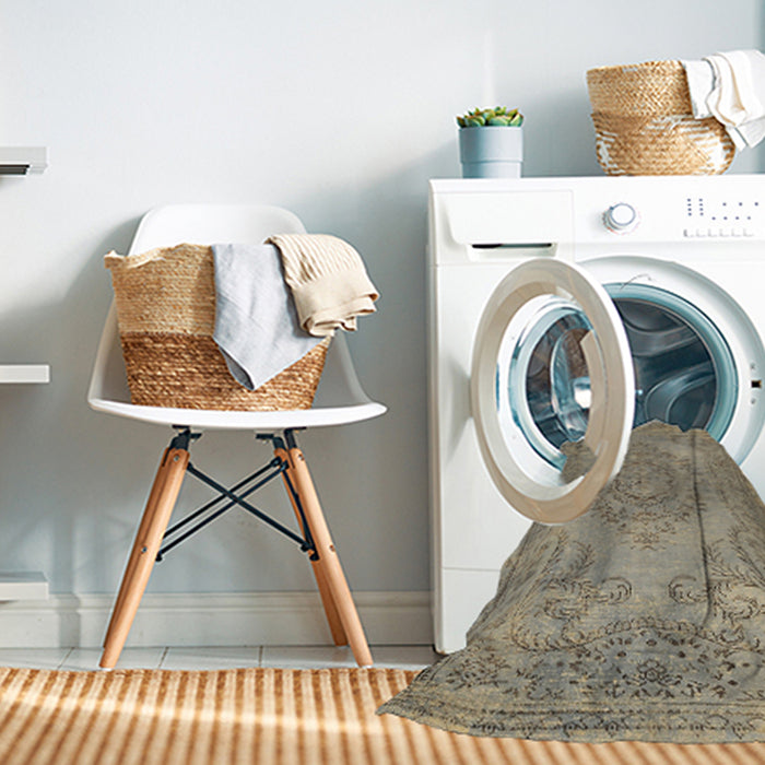 Machine Washable Contemporary DarkKhaki Green Rug in a Washing Machine, wshcon436