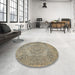 Round Machine Washable Contemporary DarkKhaki Green Rug in a Office, wshcon436