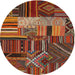 Sideview of Contemporary Saffron Red Patchwork Rug, con437