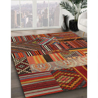 Contemporary Saffron Red Patchwork Rug, con437