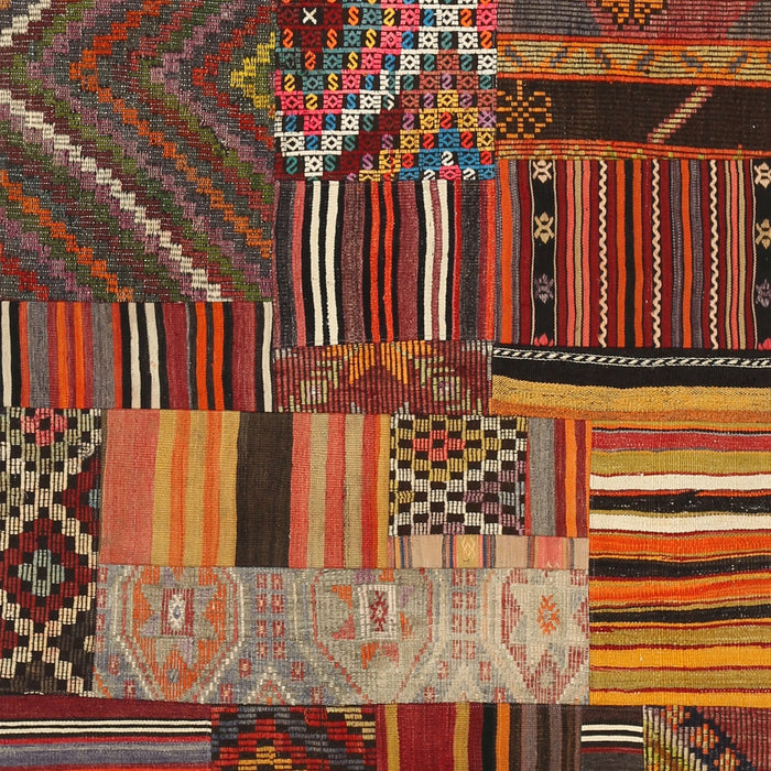 Contemporary Saffron Red Patchwork Rug, con437