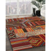 Contemporary Saffron Red Patchwork Rug in Family Room, con437