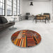 Round Machine Washable Contemporary Saffron Red Rug in a Office, wshcon437