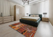 Contemporary Saffron Red Patchwork Rug in a Bedroom, con437