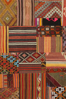 Contemporary Saffron Red Patchwork Rug, con438