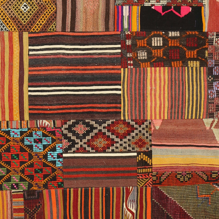 Contemporary Saffron Red Patchwork Rug, con438