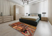 Contemporary Saffron Red Patchwork Rug in a Bedroom, con438