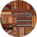 Sideview of Contemporary Saffron Red Patchwork Rug, con438