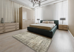 Contemporary Khaki Green Modern Rug in a Bedroom, con441