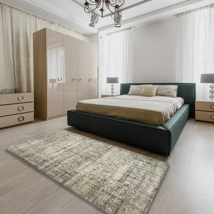 Contemporary Khaki Green Modern Rug in a Bedroom, con441