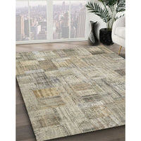 Contemporary Khaki Green Patchwork Rug, con442