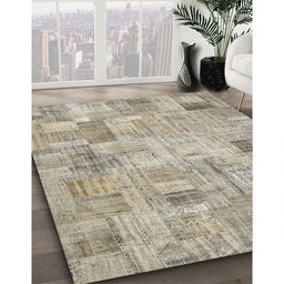 Contemporary Khaki Green Patchwork Rug in Family Room, con442