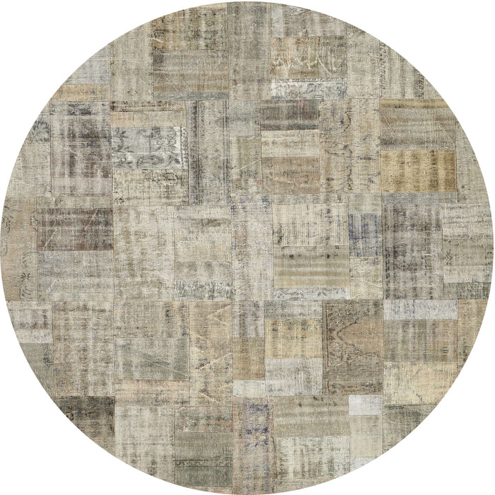 Sideview of Contemporary Khaki Green Patchwork Rug, con442
