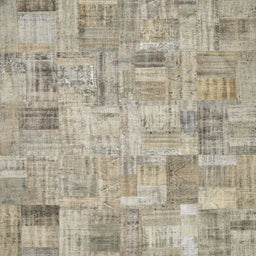 Square Contemporary Khaki Green Patchwork Rug, con442