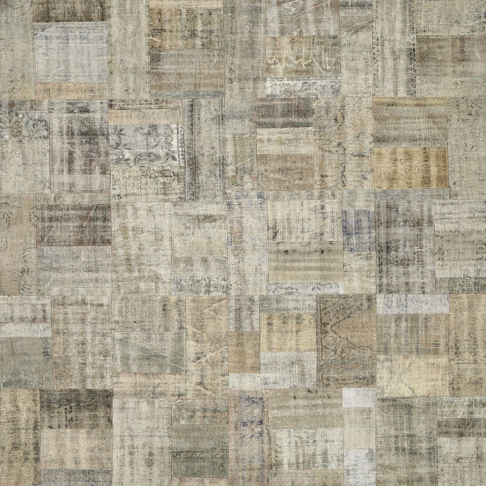 Square Contemporary Khaki Green Patchwork Rug, con442