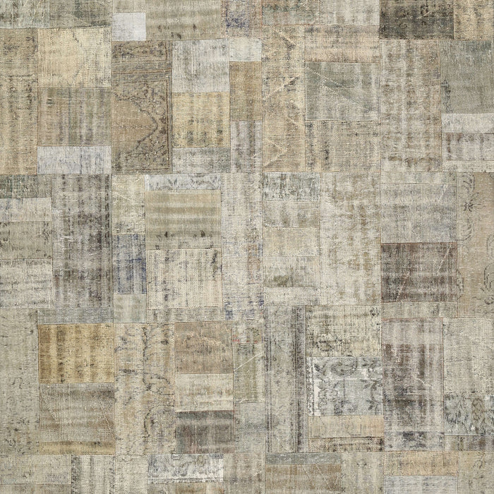 Contemporary Khaki Green Patchwork Rug, con442