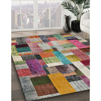 Contemporary Chestnut Brown Patchwork Rug, con443