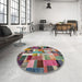 Round Contemporary Chestnut Brown Patchwork Rug in a Office, con443