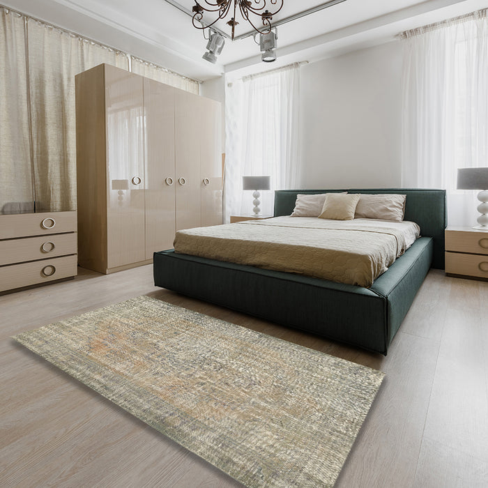 Machine Washable Contemporary Khaki Green Rug in a Bedroom, wshcon444