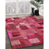 Contemporary Dark Pink Patchwork Rug, con445