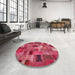 Round Machine Washable Contemporary Dark Pink Rug in a Office, wshcon445